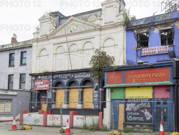 Derelict abandoned nightclub buildings Martin Street in city centre, city of Plymouth, Devon,