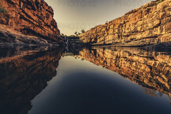 Bell Gorge waterfall, a body of water in north-west Australia in the Kimberley. Sunrise in the