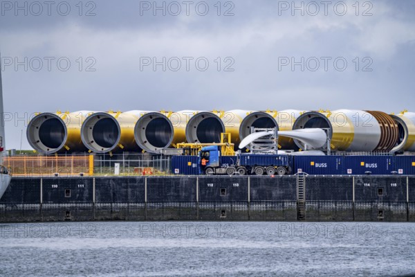 The seaport of Eemshaven, Julianahaven Basin, where the foundation structures, monopiles, for