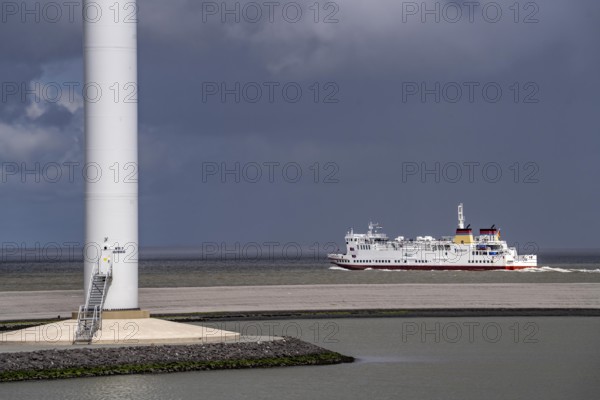 The North Sea car ferry Münsterland, departs from the ferry harbour of Eemshaven, in the Ems