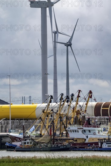The seaport of Eemshaven, Julianahaven Basin, where the foundation structures, monopiles, for
