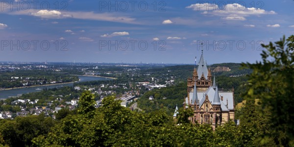Drachenburg Castle overlooking the Rhine Valley, Siebengebirge, Königswinter, North