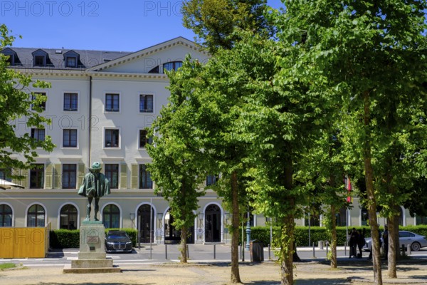 Hessian state parliament with state flag in the former Nassau city palace, Wiesbaden, Hesse,