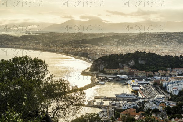 Panorama, Sunset, View from Mont Boron, Nice, Alpes Maritimes, Provence Alpes Cote d'Azur, French
