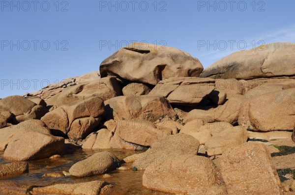 Granite rocks on the coast, Cote de Granit Rose near Ploumanac'h, Cotes-d'Armor, Brittany, France