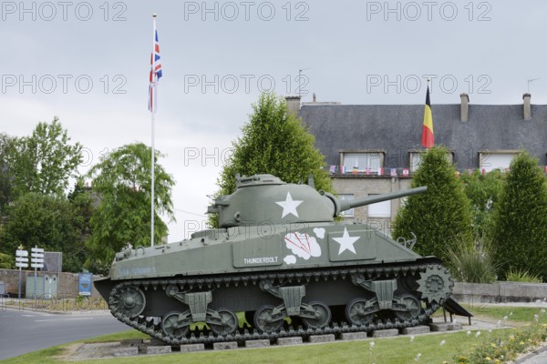 M4 Sherman tank of the US Army from the Second World War, Place Patton, Avranches, Manche