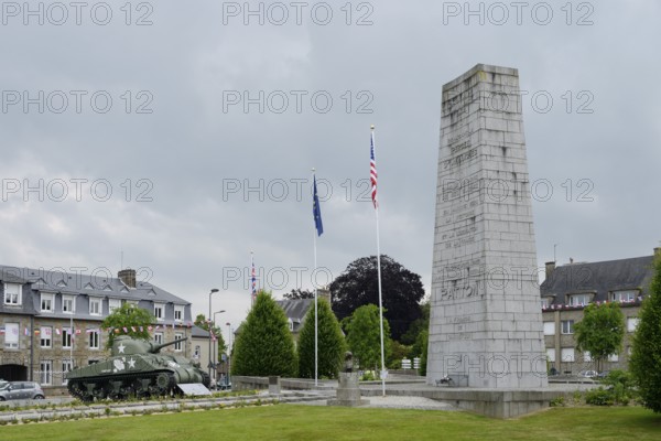 Place Patton with M4 Sherman tank of the US Army from the Second World War, Avranches, Departement