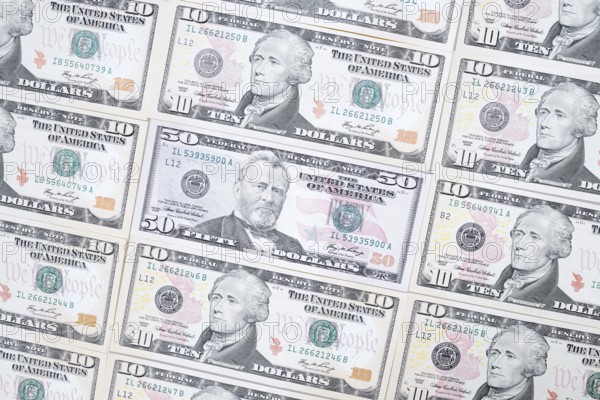 US dollar notes, 10 dollars, 50 dollars, banknotes