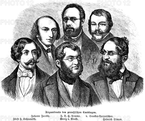 Members of the Prussian Parliament, Johann Jacoby, J.D.H. Temme, von Saucken-Tarputschen, Prince F.