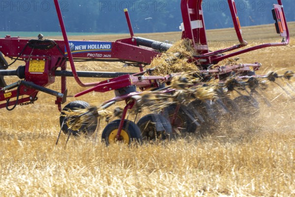 Hastings, Michigan - A farmer uses a New Holland ProTed 3625 tedder to aerate her crop. A tedder