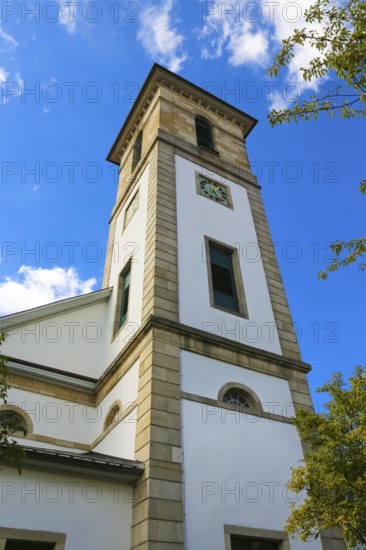 Protestant church, church, sacred building, church square, church tower, clock, Gomaringen,