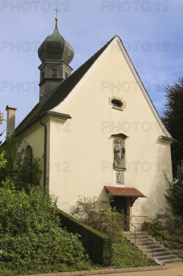 Chapel of St Wolfgang Oberuhldingen, built in 1711, onion dome, church tower, clock, sacred