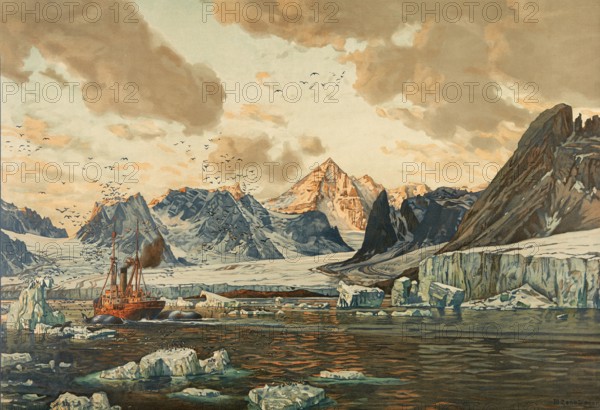 Magdalene Bay in Northwest Spitsbergen, valley glacier landscape in the Arctic cold desert,