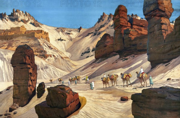 On the edge of the Libyan desert near Asuan, type of sandy and rocky desert, Libya, authentic