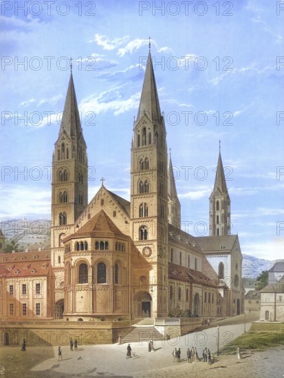 Bamberg Cathedral, Bamberg, Upper Franconia, Bavaria, Germany, authentic reproduction of a school