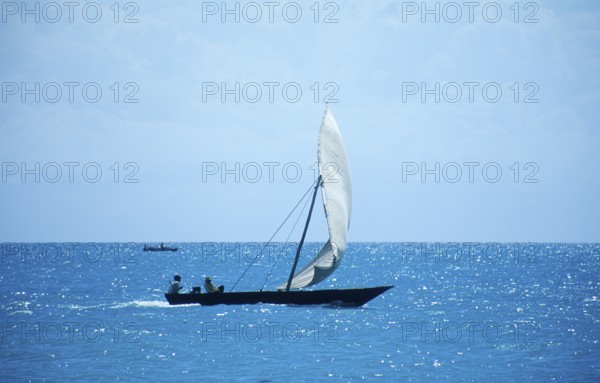 Traditional dhow off Zanzibar Town, Zanzibar, Tanzania, Africa, June 2000, vintage, retro, old,