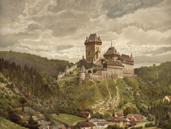 KarlÅ¡tejn Castle in Bohemia, today the Czech Republic, Czech Republic, authentic reproduction of a