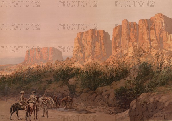Am Waterberg, Table Mountain in Namibia, German colony, authentic reproduction of a school mural,