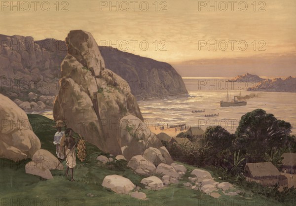 On Lake Victoria, German colony, Tanzania, authentic reproduction of a school mural, historical,