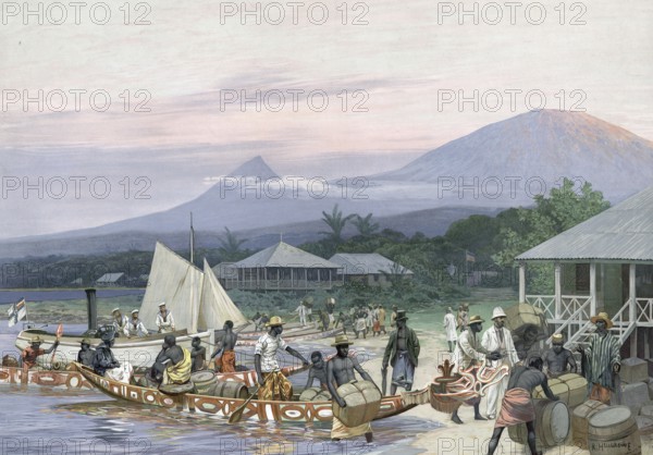 German colony, Victoria and the two Cameroon mountains, Cameroon, authentic reproduction of a