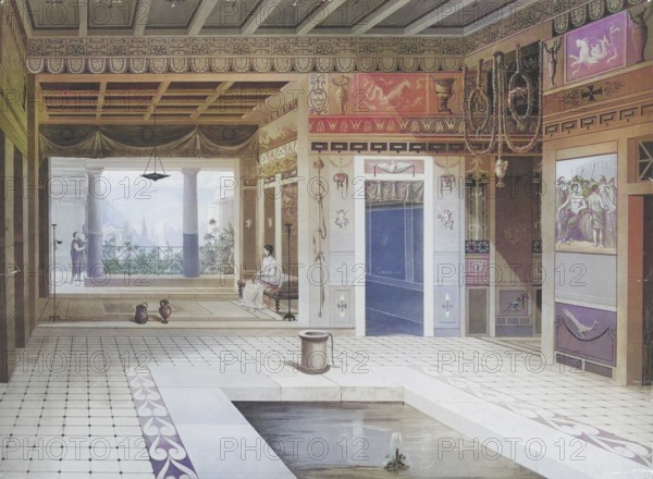 The Poet's House, Pompeii, Campania, Italy, authentic reproduction of a school mural, historic,