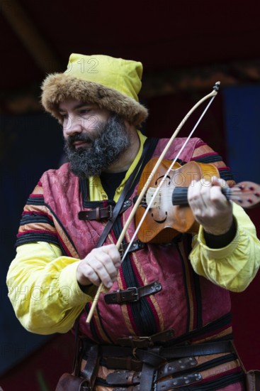 Violinist, musician, medieval clothing, medieval market, city of Esslingen, district of Esslingen,