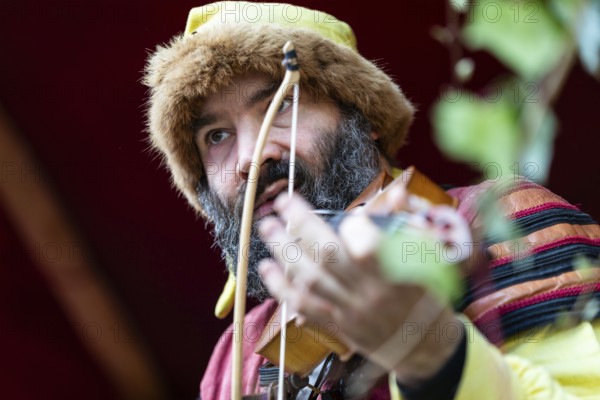 Violinist, musician, medieval clothing, medieval market, city of Esslingen, district of Esslingen,