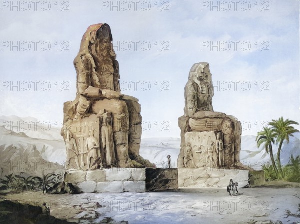 Colossi of Memnon, el-Colossat, es-Salamat, two ancient Egyptian colossal statues standing side by