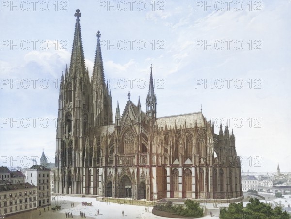 Cologne Cathedral, Hohe Domkirche zu KÃ¶ln, North Rhine-Westphalia, Germany, authentic reproduction