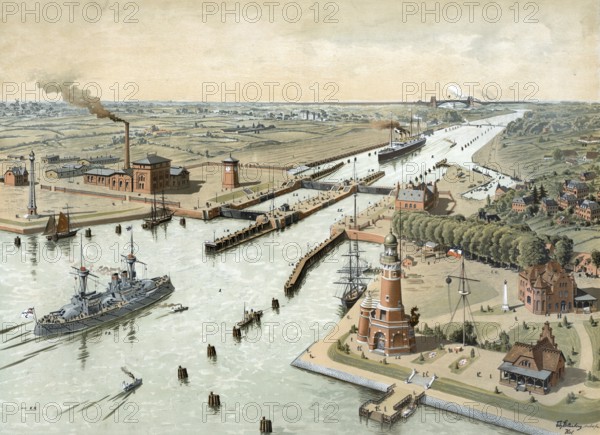 Kaiser Wilhelm Canal, Kiel Canal connects the North Sea with the Baltic Sea, Germany, authentic