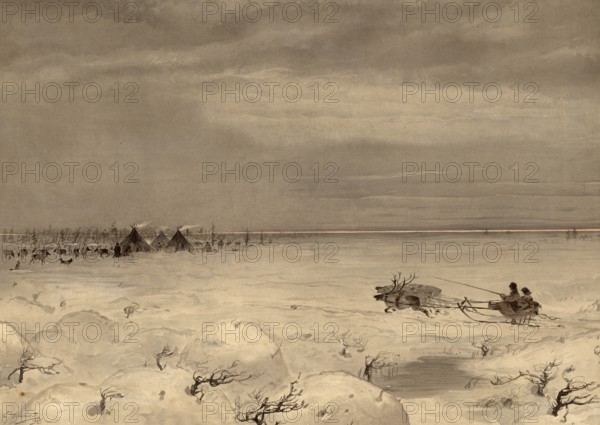 Tundra, cold steppe, northern Siberia, landscape in winter, Russia, authentic reproduction of a
