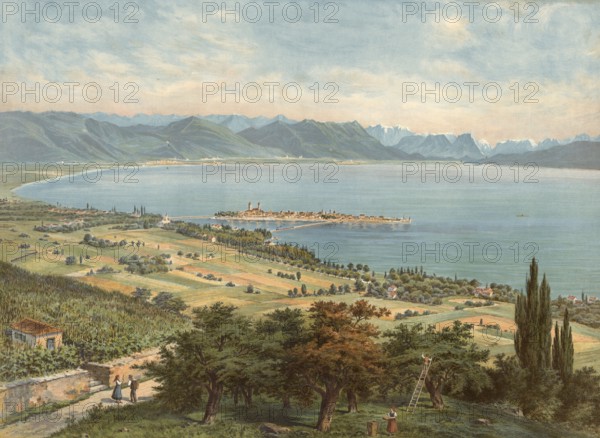 Lake Constance near Lindau, Bavaria, Germany, authentic reproduction of a school mural, historical,