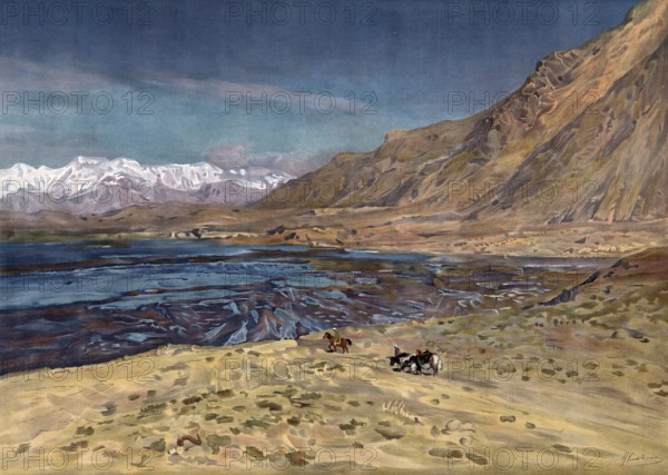 Landscape in the Pamir Mountains, high mountains in Central Asia, which belongs to the
