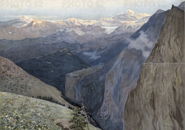 Landscape in the Caucasus, high mountains in Eurasia between the Black and Caspian Seas, authentic
