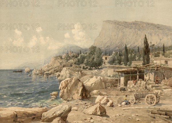 Black Sea coast, Crimean peninsula, Russia, authentic reproduction of a school mural, historical,