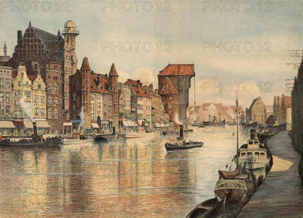 LangebrÃ¼cke, am Kranen, Danzig, Gdansk, today Poland, authentic reproduction of a school mural,