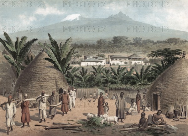 Landscape near Moshi on Kilimanjaro, ivory trade, elephant tusks, German East Africa, Tanzania,
