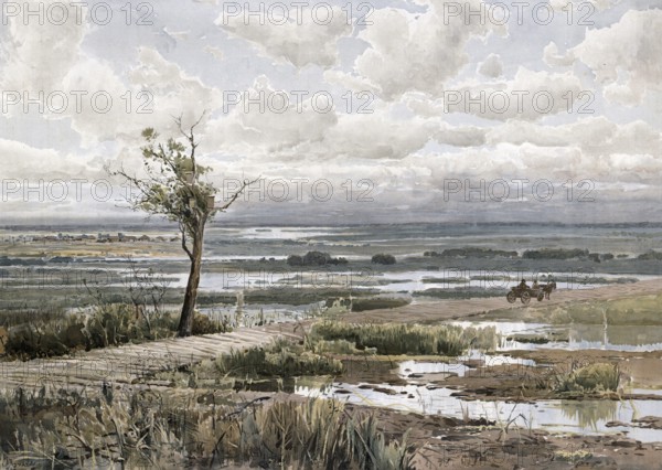 Landscape in Polesia, also Polessia or Podlesia, a historical landscape in Poland, Belarus, Ukraine