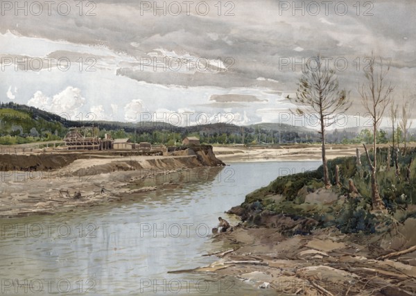 Landscape on the Amur River, or Heilong Jiang, a 2824 kilometer long river in China and Russia