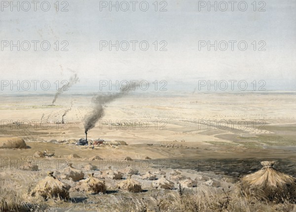 Steppe country in Russia, Siberia, authentic reproduction of a school mural, historical, around