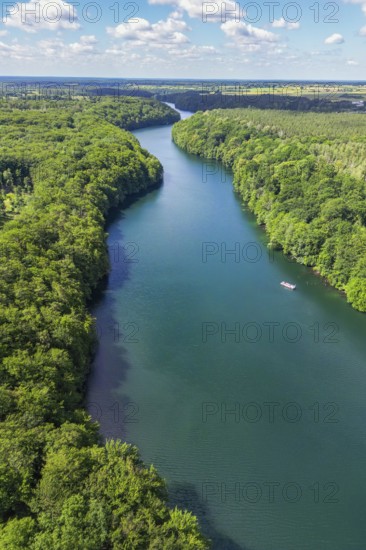 Aerial view, drone photo: Lake Schmaler Luzin, Hullerbusch Nature Reserve, Carwitz and Feldberg,