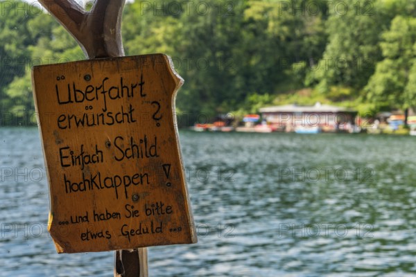 Crossing sign required, ferry station, canoe rental and cafÃ© am See Schmaler Luzin, Hullerbusch
