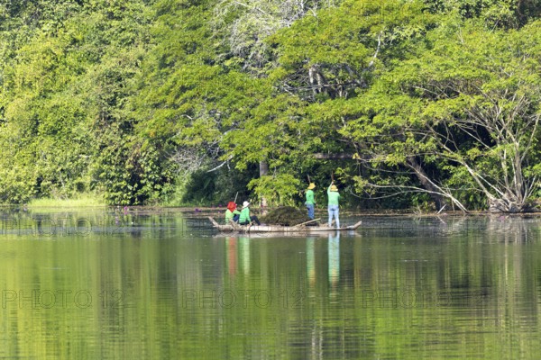 Women harvest seagrass, water channel in Angkor Thom, UNESCO World Heritage Site, Siem Reap,