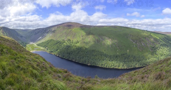View of Upper Lake and Miners Village, Wicklow Mountains National Park, Glendalough, Brockagh,