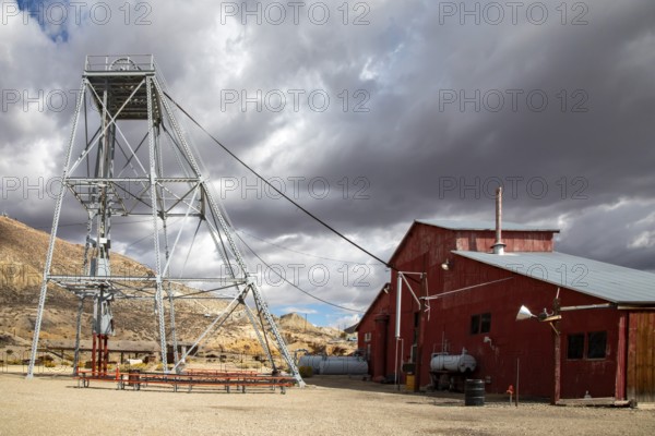 Tonopah, Nevada - The Mizpah Mine hoist house and headframe at theTonopah Historic Mining Park.
