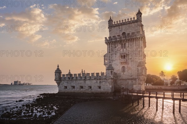 Belem Tower or Tower of St Vincent - famous tourist landmark of Lisboa and tourism attraction - on