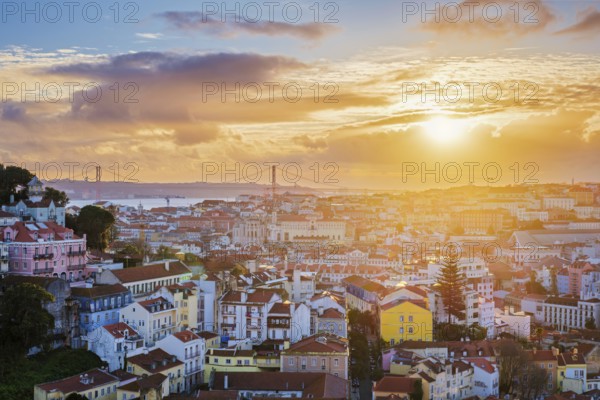 View of Lisbon famous view from Miradouro da Senhora do Monte tourist viewpoint of Carmo Convent