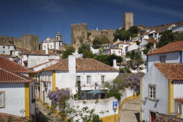 Obidos town featuring white houses, vibrant rooftops, and the impressive medieval castle under a