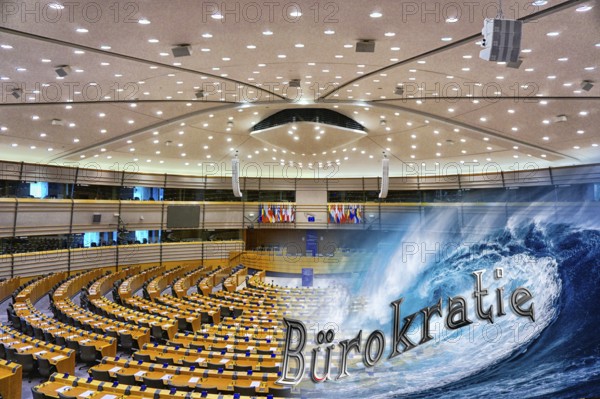 Symbolic photo, bureaucracy as a tsunami threatening the EU and Germany, EU Parliament Brussels,