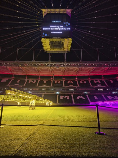 The Frankfurt Waldstadion (Deutsche Bank Park) is illuminated in red to mark the founding of the